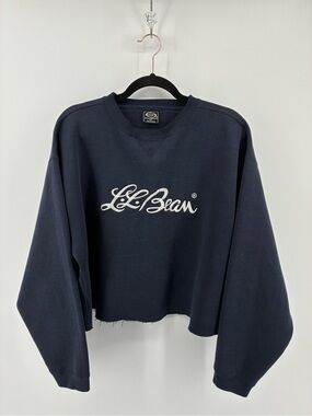 Vintage Ouray Embroidered L.L.Bean Navy Cropped Crewneck Sweatshirt